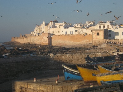 Essaouira's medina walls seen from the harbor