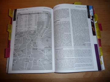Lonely Planet guide book with tabs